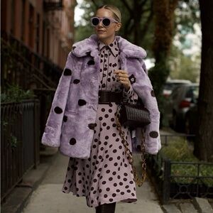 Halogen Purple Polka Dot Long Sleeve Dress